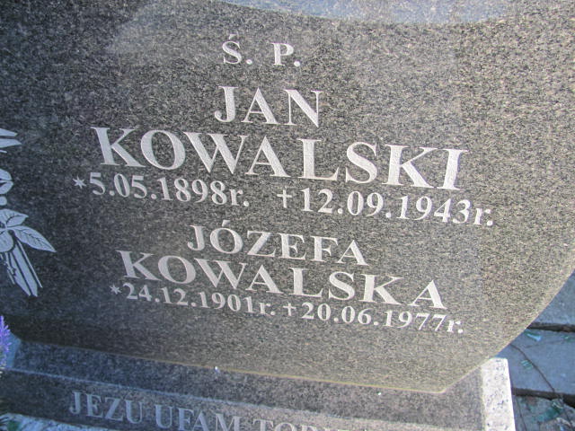 Józefa Kowalska 1901 Jedlicze i Potok - Grobonet - Wyszukiwarka osób pochowanych